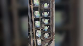 กาน้ำชาเซรามิกสีขาวเคลือบสุญญากาศและติดฟิล์มหลายชั้น